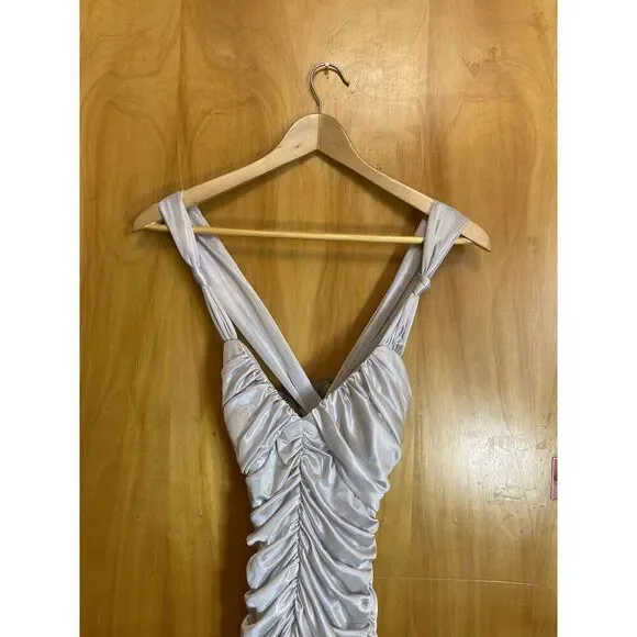 Narianna Ruffle Silver Metallic out back mini dress size Small S - Picture 6 of 11